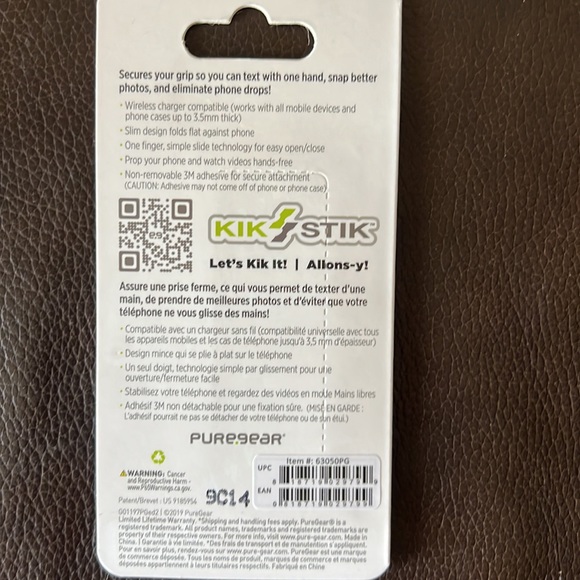 NWT Pure Gear Kik Stik Grip & Kickstand Works With All Mobile Devices - Picture 2 of 2